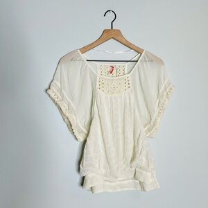 Free People Cream Lace-Trim Peasant Blouse